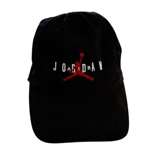 Air Jordan Solid Black Cap‎ Red & White Logo 100% Cotton Youth Adjustable EUC